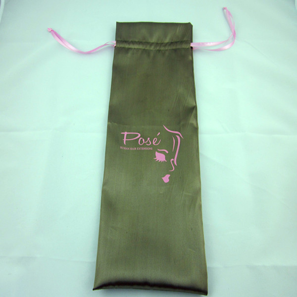 Satin black hair extension bag drawstring hair bag